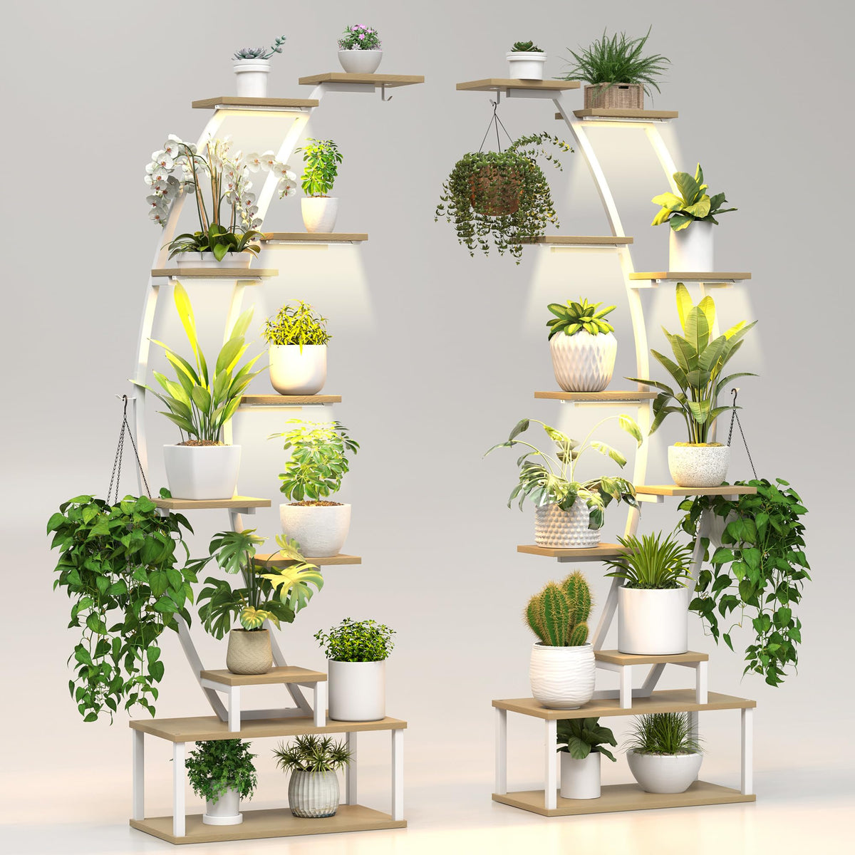 Plant Stand Indoor with 8 Grow Light,65" Tall 10 Tier White Half Moon Shelf