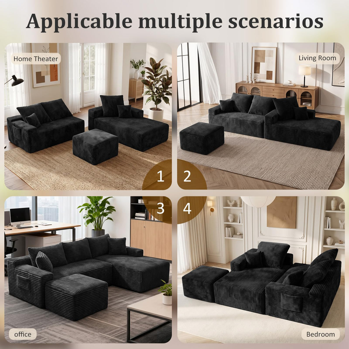 U-Shape Corduroy Modular Sectional Sofa