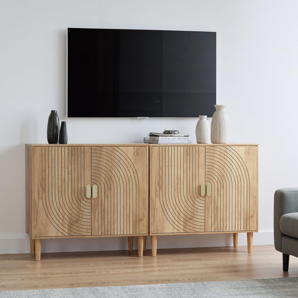 Oak Grooved Sideboard Cabinet