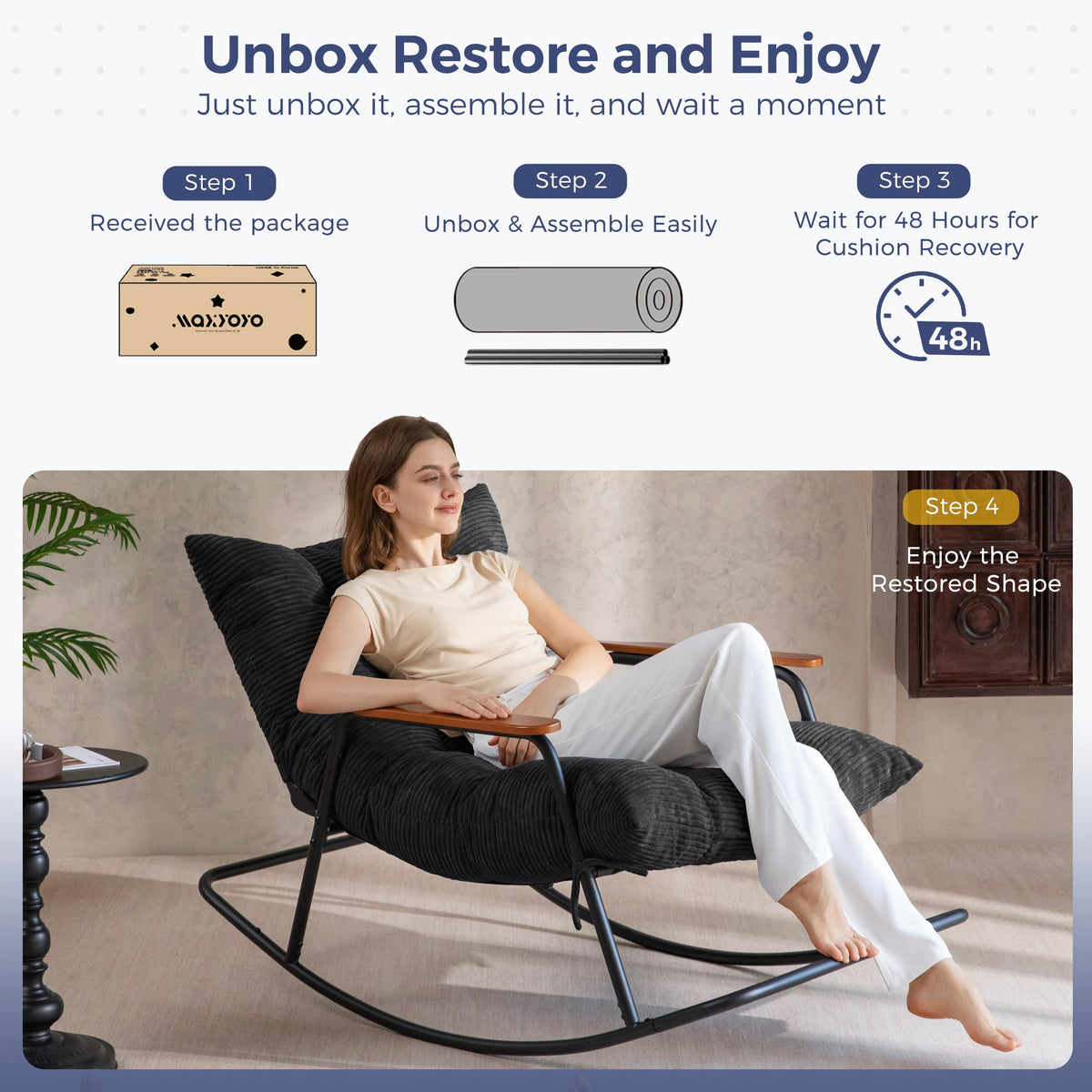 MAXYOYO Back Adjustable Rocking Chair Nursery, Glider Chair for Indoor Use