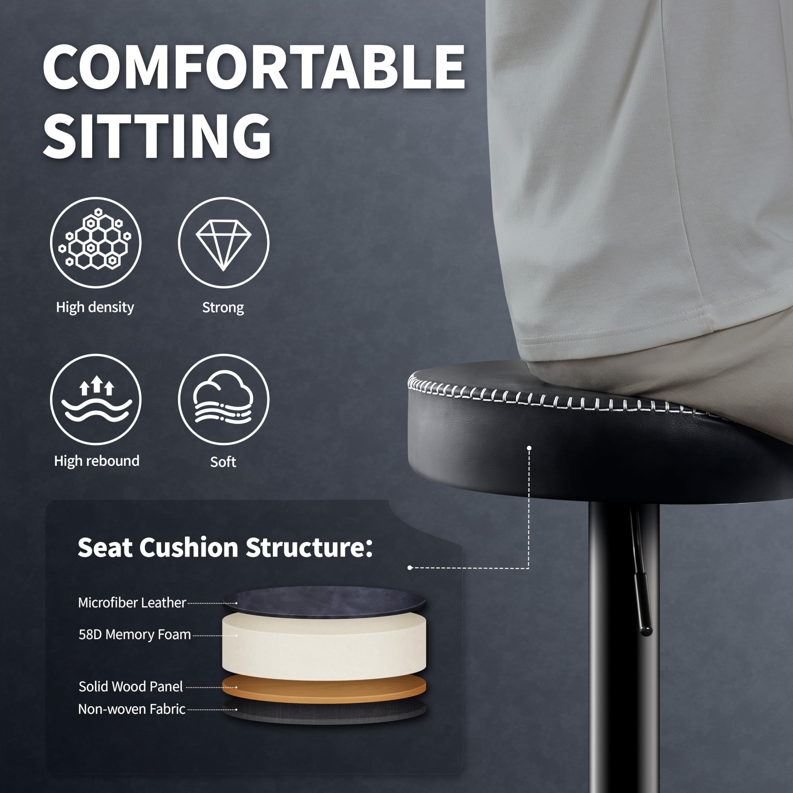 STOOLINK Swivel Bar Stools Set of 2 Black Microfiber Leather Counter Height Bar Stools with Round Seat Adjustable Backless Barstools Modern Tall Bar Chairs for Kitchen Island (24-33 Inch,330lbs)