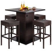 5-Piece Outdoor Wicker Bar Table Set with 4 Stools