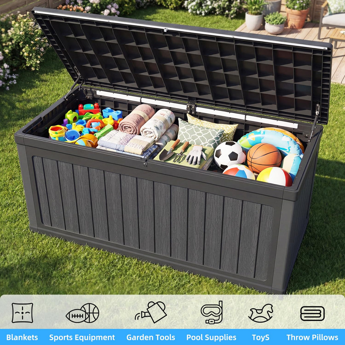 KDYMOD 320 Gallon Outdoor Storage Deck Box, Waterproof Resin, SGS - Black