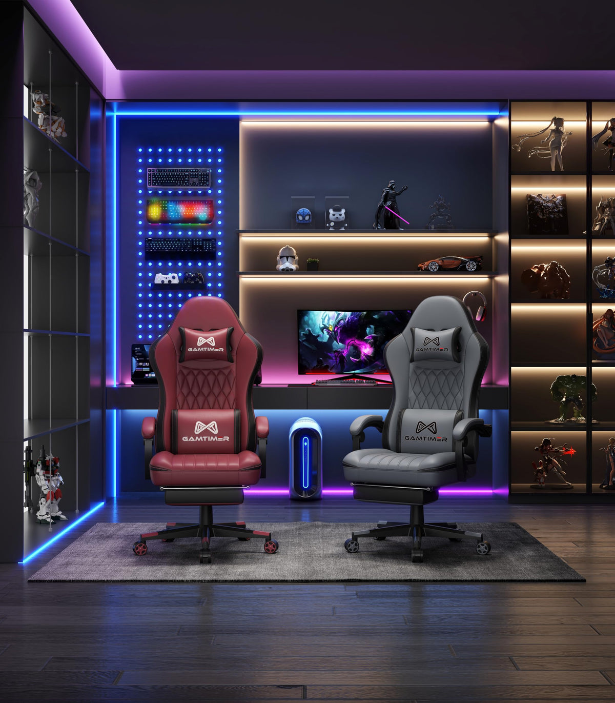 Gaming Chair, Computer Office Chair with Pocket Spring Cushion, 400 LBS Weight Capacity, Breathable PU, Headrest & Lumbar Support, for Silla Gamer Adults (RED)