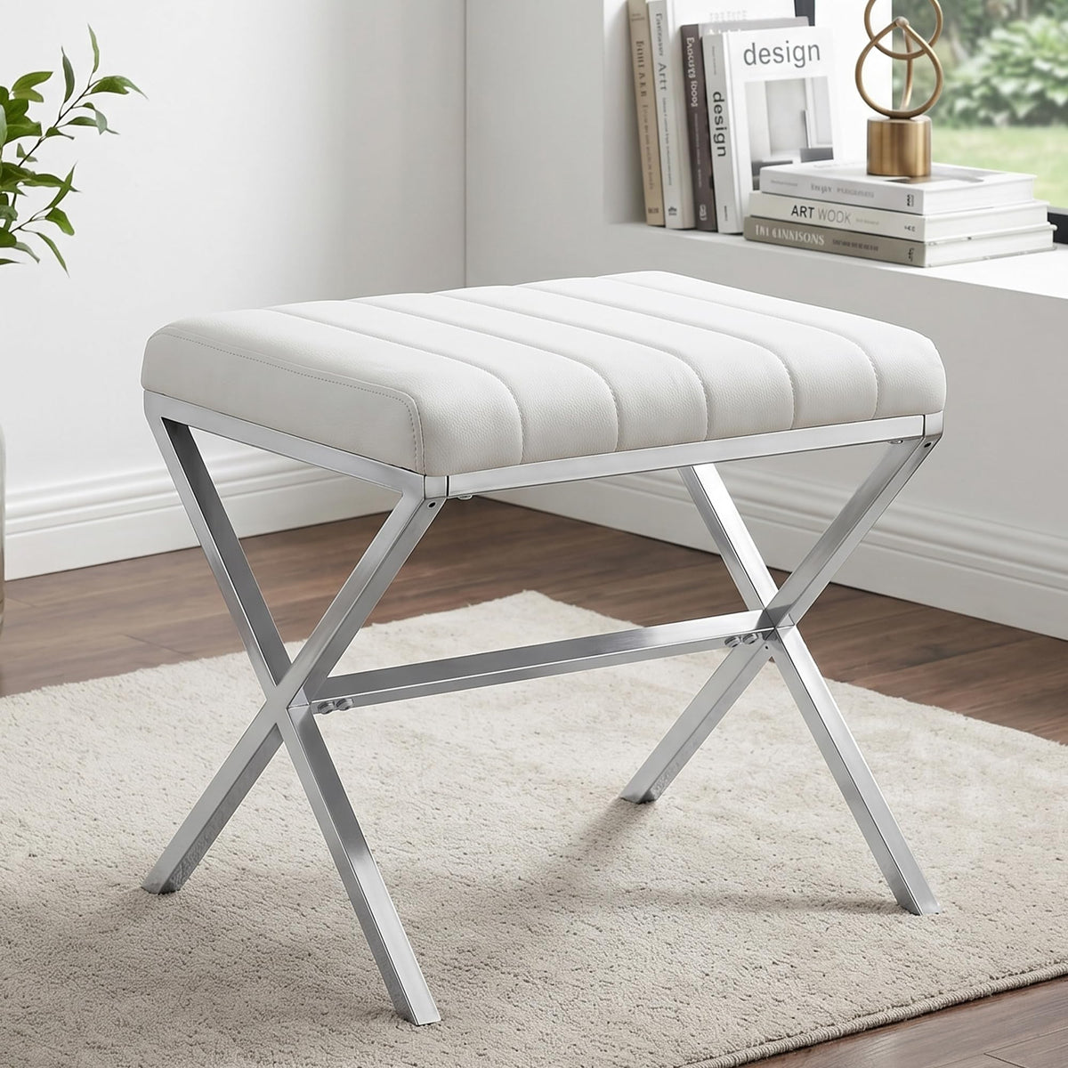 DUHOME Vanity Stool,Modern PU Leather Ottoman Stool Chair