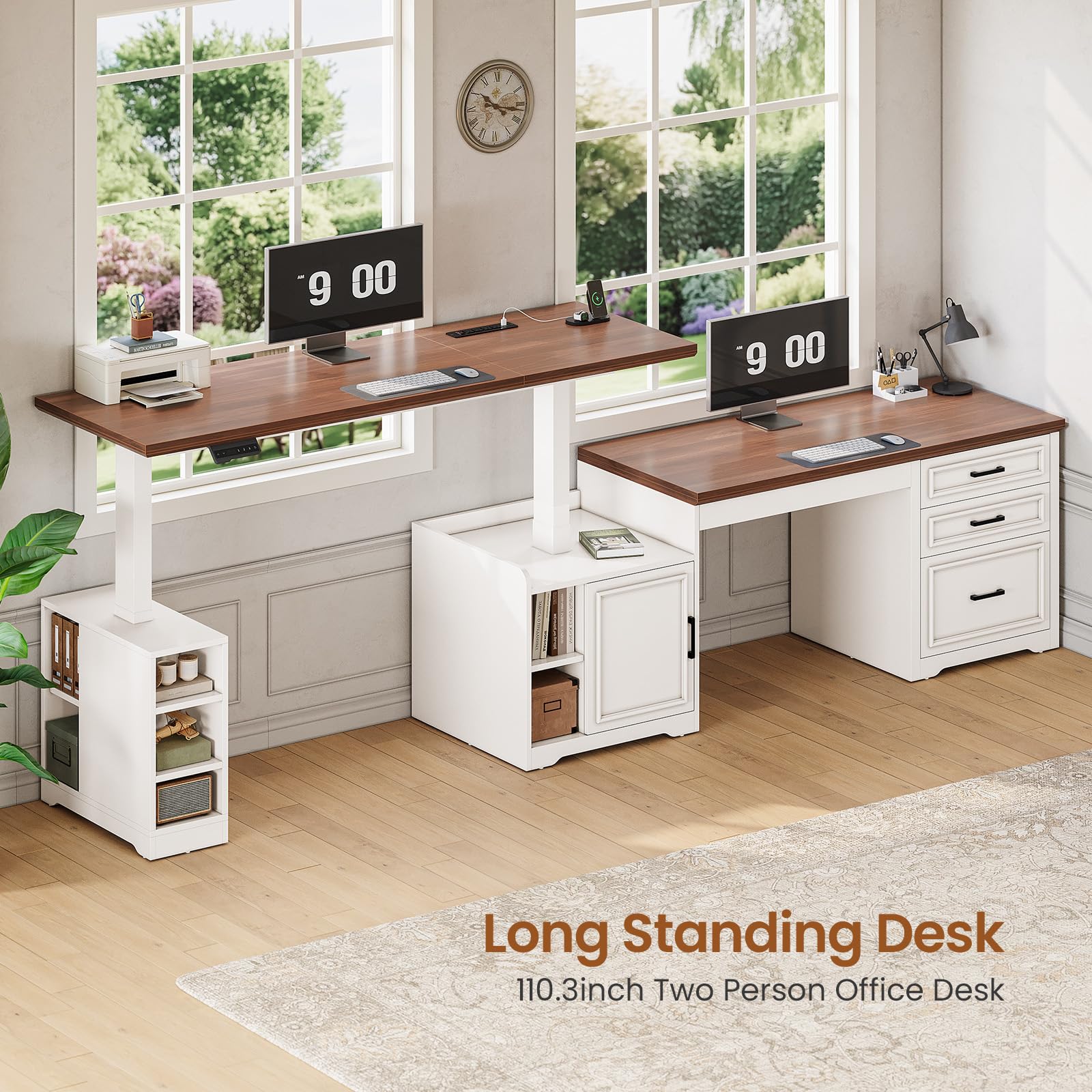 L-Shaped Electric Standing Desk with Drawers & Shelves