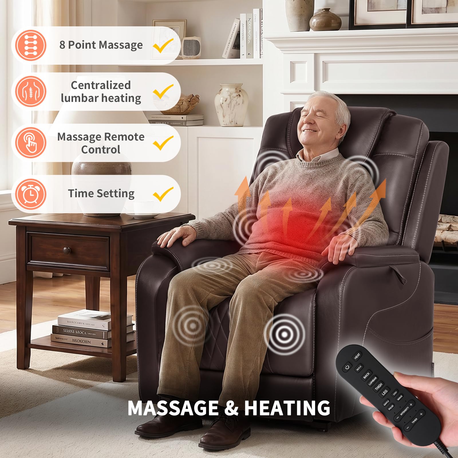 EONIX Triple Motor Lay Flat Power Lift Recliner Chair for Elderly with Massage, 400lbs Electirc Lift Chair for Living Room, Independent Adjustable Backrest Headrest, Extended Footrest, Dark Brown
