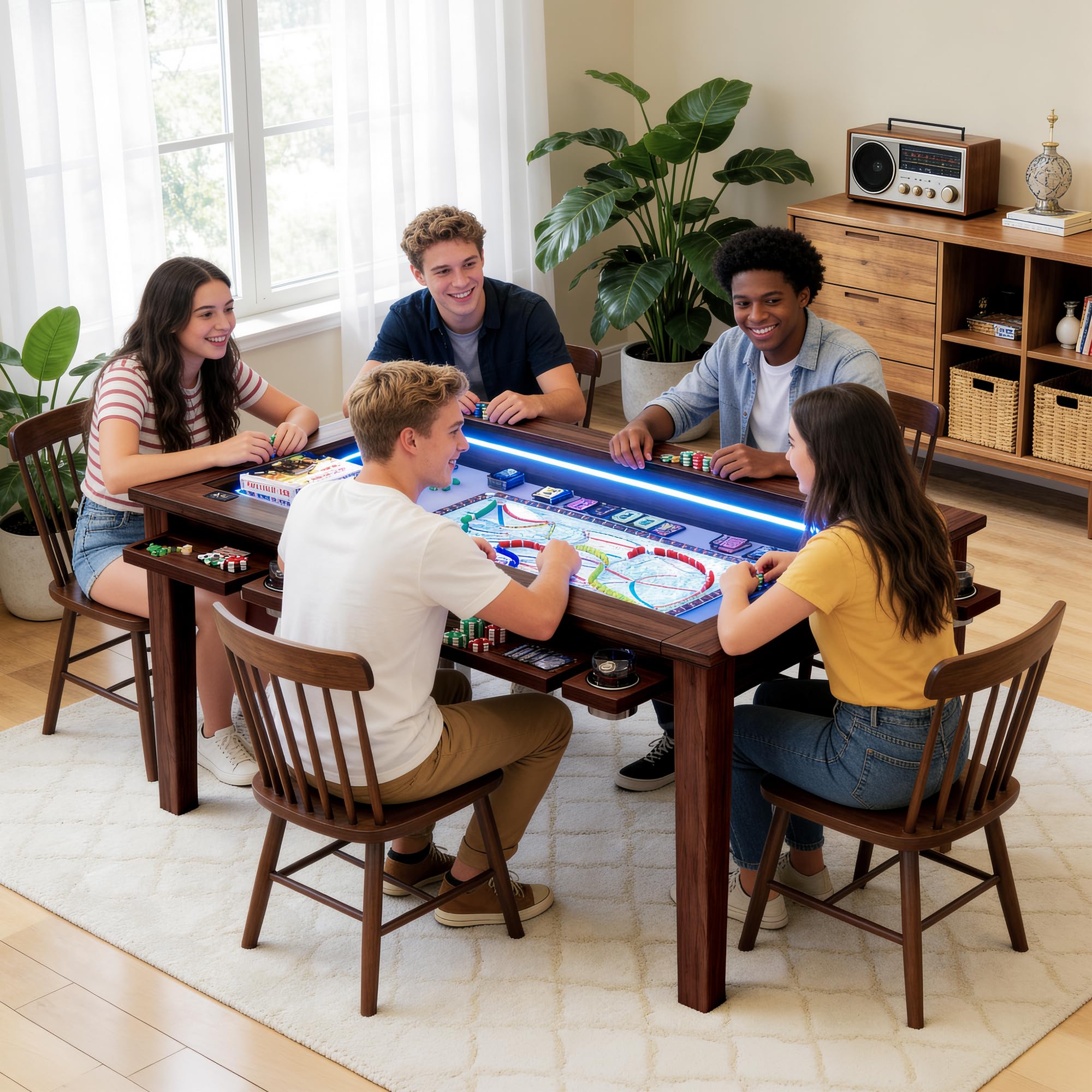 2-in-1 Dining & Board Game Table with LED Light