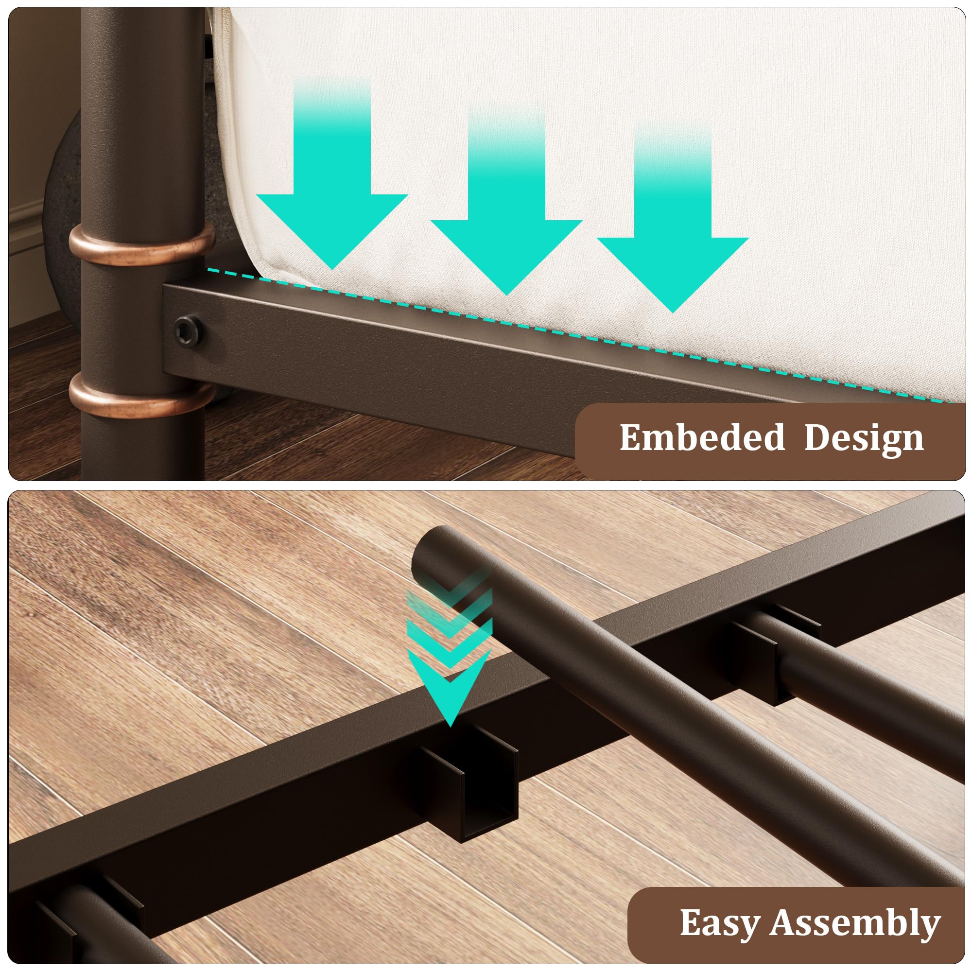 Garvee Metal Daybed Frame Twin Size, Heavy Duty Day Bed with Classic Headboard and Steel Slat Support, Sofa Bed Platform for Living Room Guest Room, No Box Spring Needed，Brown