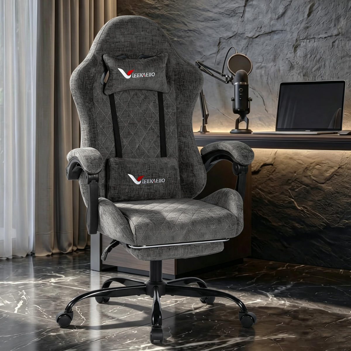 Leekaeiio Fabric Gaming Chair for Adults, Ergonomic Computer Office Desk Chair with Footrest,Pocket Spring Cushion, Reclining High Back Silla Gamer for Home Office, Grey