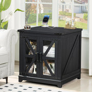 Farmhouse End Table with Charging Station & Glass Barn Door