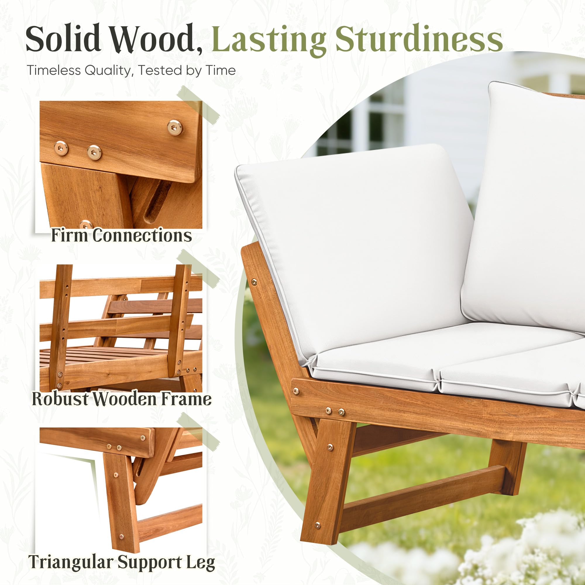 Acacia Wood Outdoor Loveseat with Adjustable Armrests