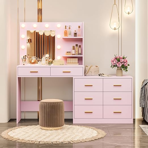 Makeup Vanity Desk with Mirror & Lights