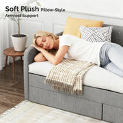 VINGLI Twin Size Daybed with 2 Storage Drawers and Pockets, Chenille Fabric with Diamond Buttons, Upholstered Comfy Sleeper Couch Sofa Bed for Living Room, Movie Room, Bedroom, Gray
