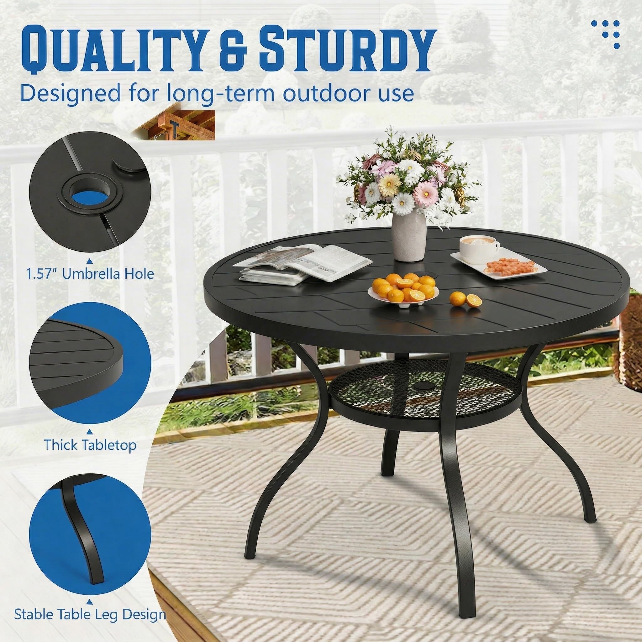 Round Outdoor Patio Dining Table with Umbrella Hole