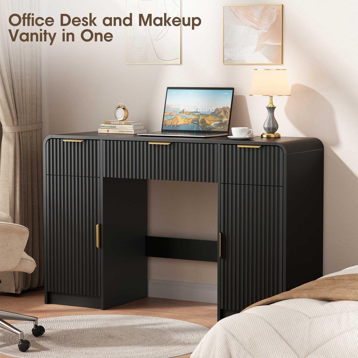 Fluted Vanity Desk with Storage