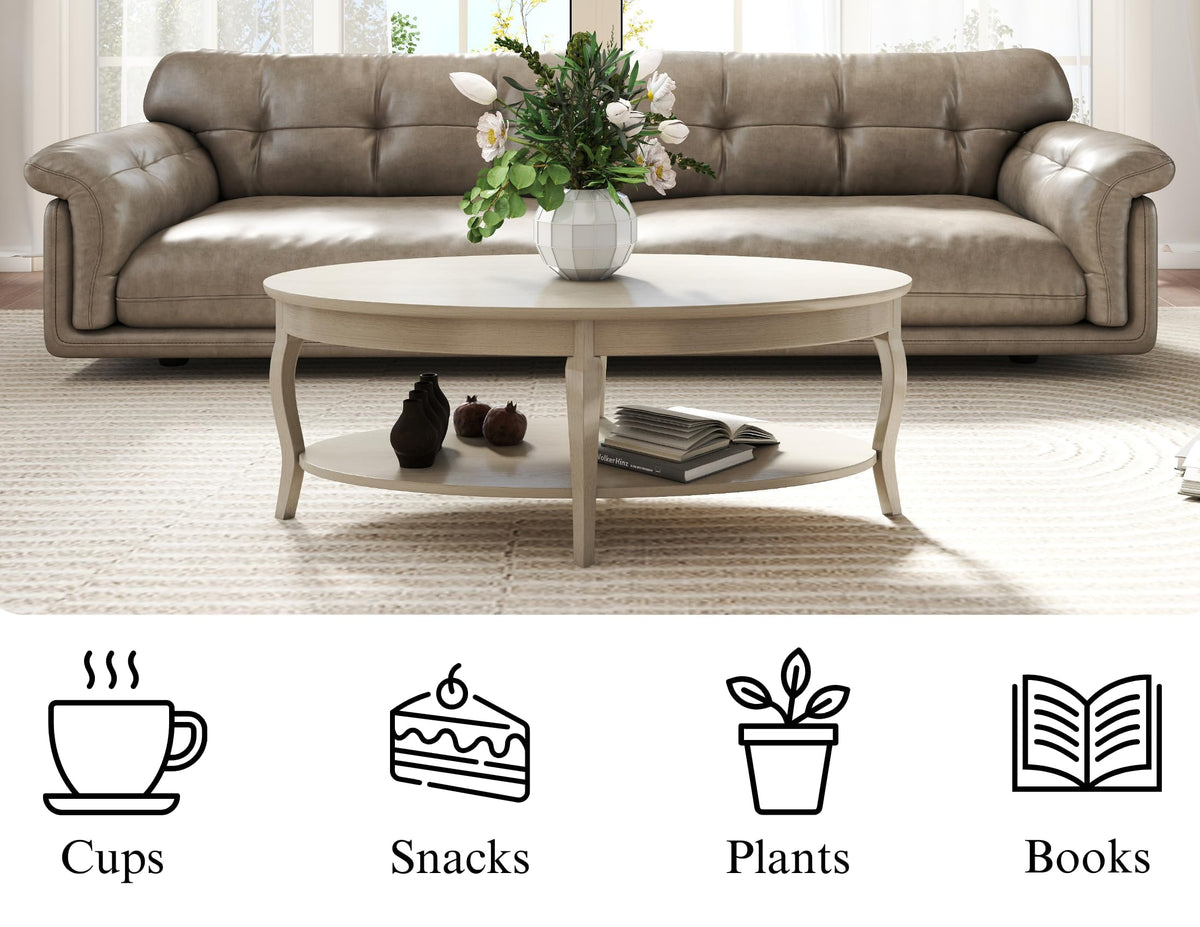 Oval Wood Coffee Table with Storage