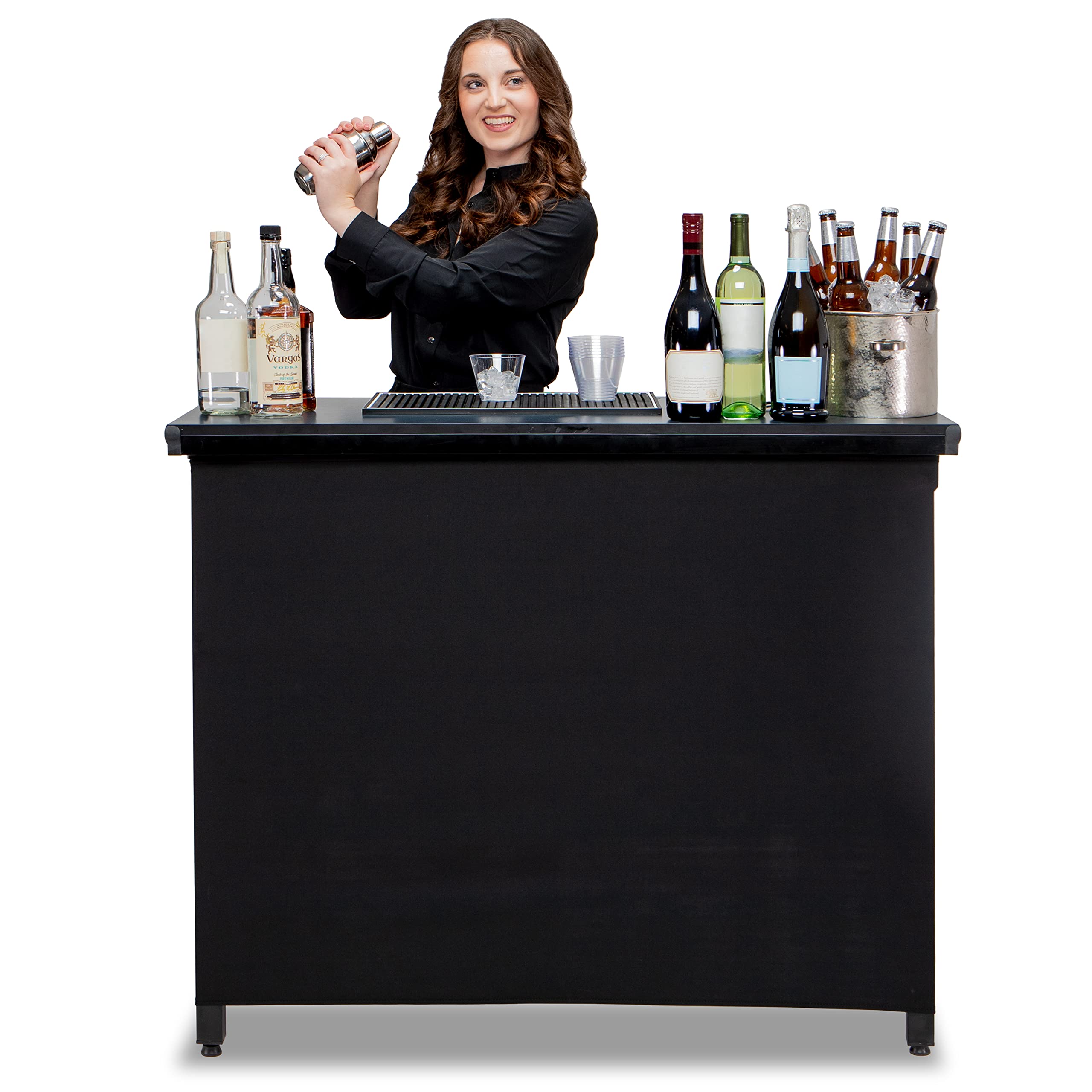 Portable Pop-Up Bar Table with Skirt & Carry Case