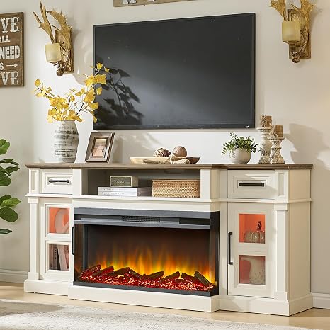 70" Fireplace TV Stand with 3-Side Electric Fireplace