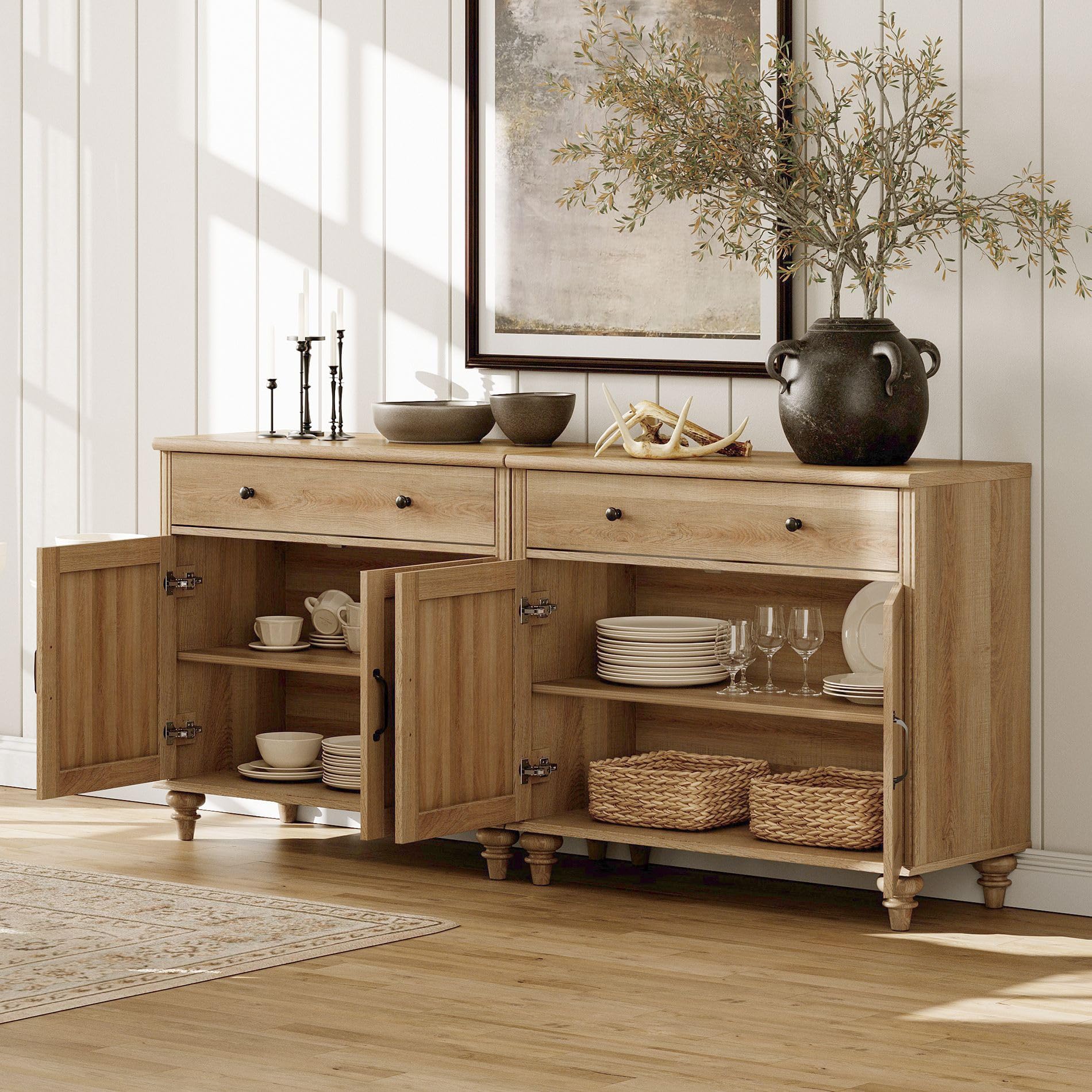 Farmhouse Office Set – 56" Desk with Charging Station & 72" Tall Bookcase