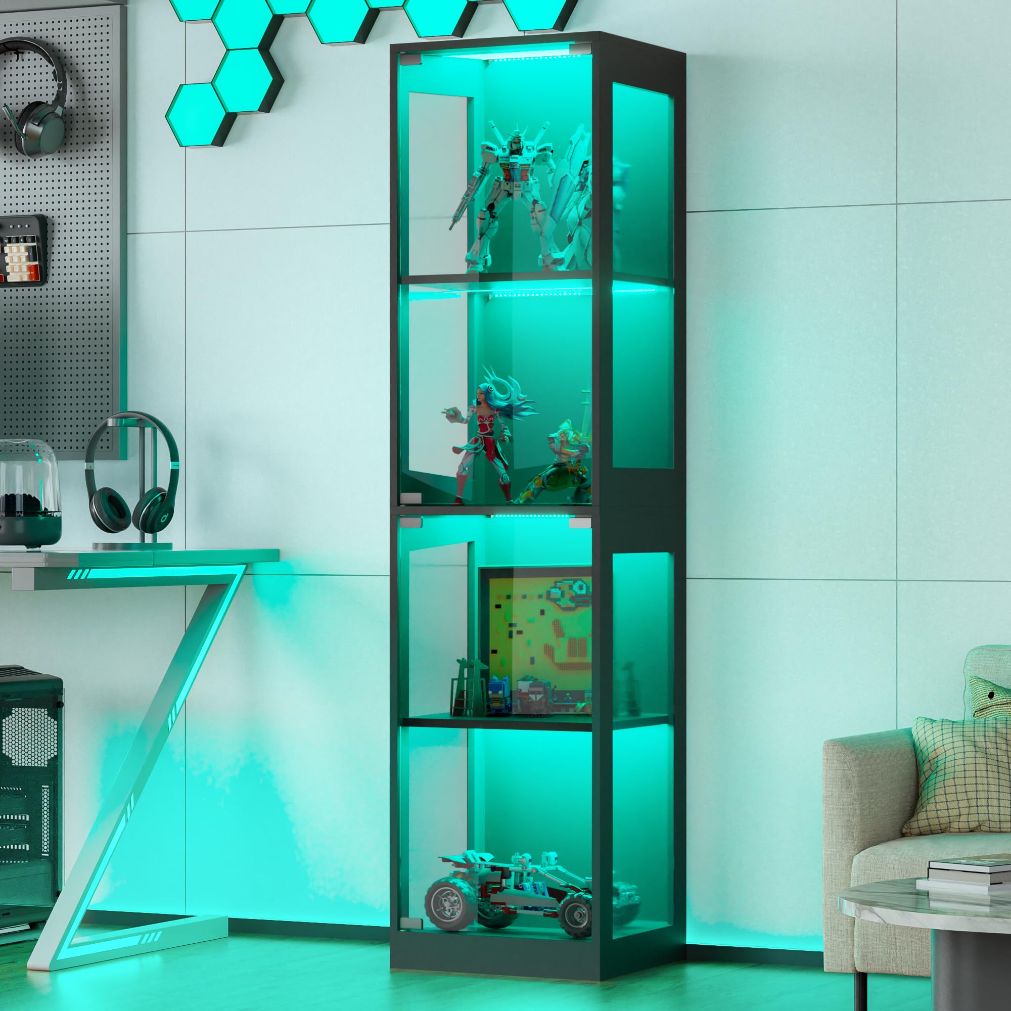 4-Tier Glass Display Cabinet with RGB Lights