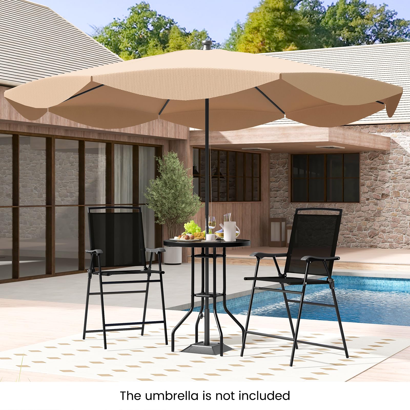 3-Piece Outdoor Patio Bar Set with Round Table & Folding Counter Height Chairs