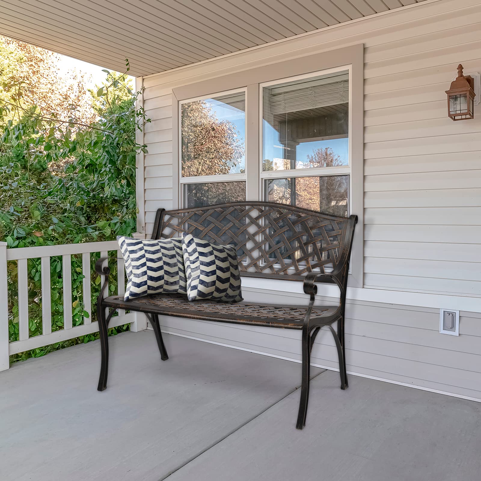 Outdoor Patio Garden Bench with Anti-Rust Aluminum Frame