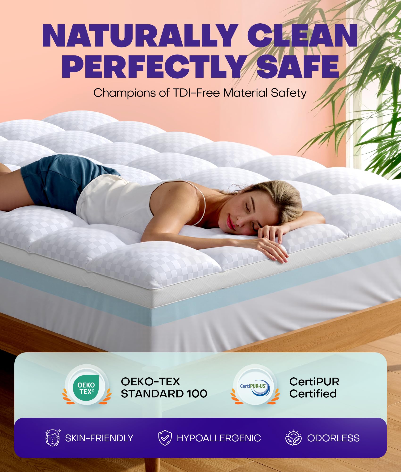 Dual Layer 4 Inch Memory Foam Mattress Topper for Pressure Relief with 4X Support, 2" Fluffy Pillow Top Queen Mattress Topper 50% Viscose Made from Bamboo Plus 2" Cooling Gel Memory Foam Mattress Pad