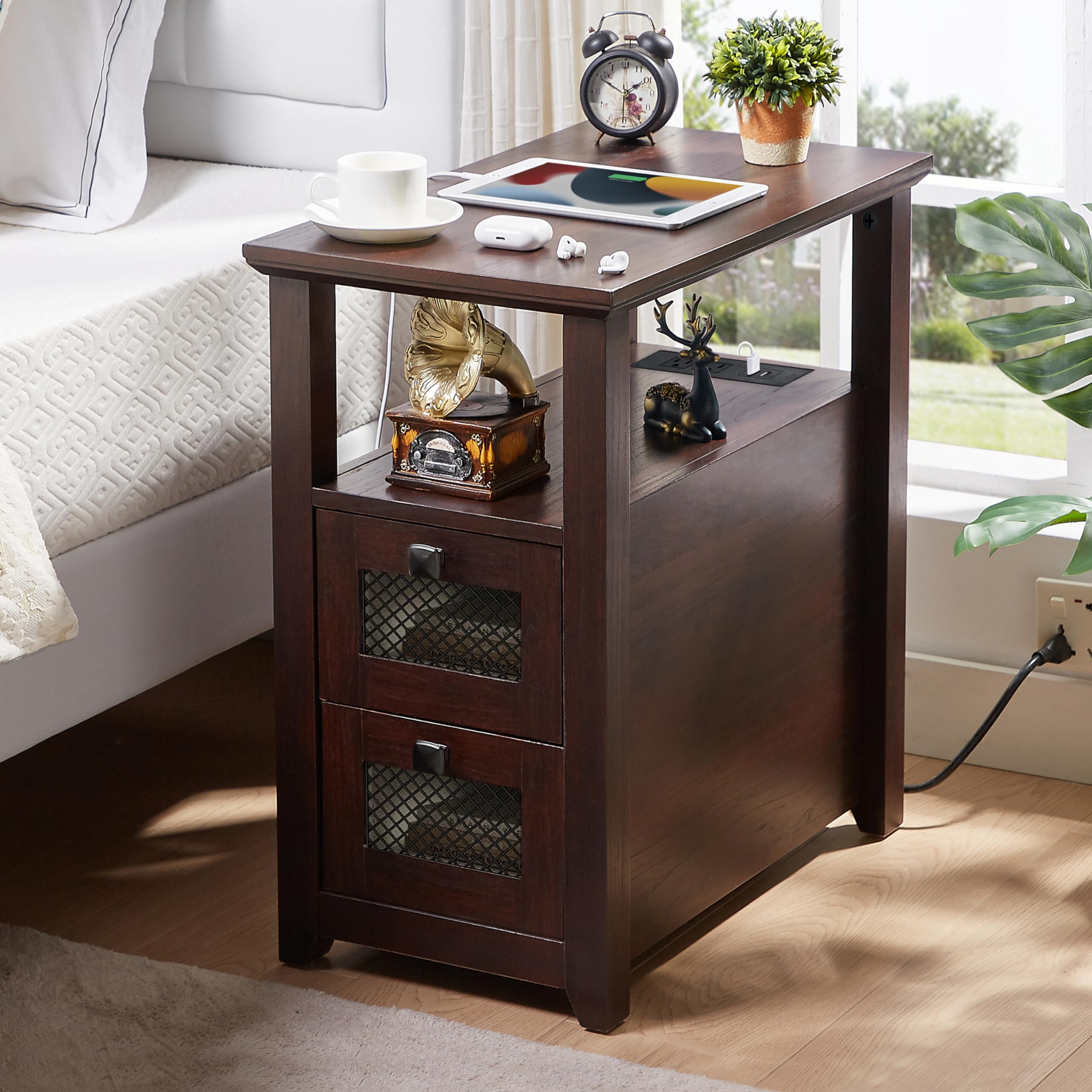 XXL End Table with Charging Station & 2 Drawers