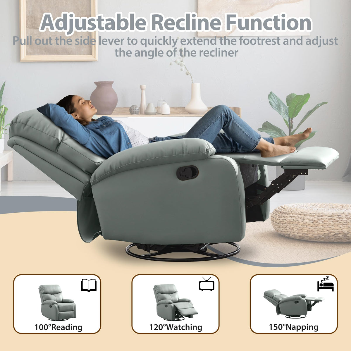 Genuine Leather Swivel Rocker Recliner