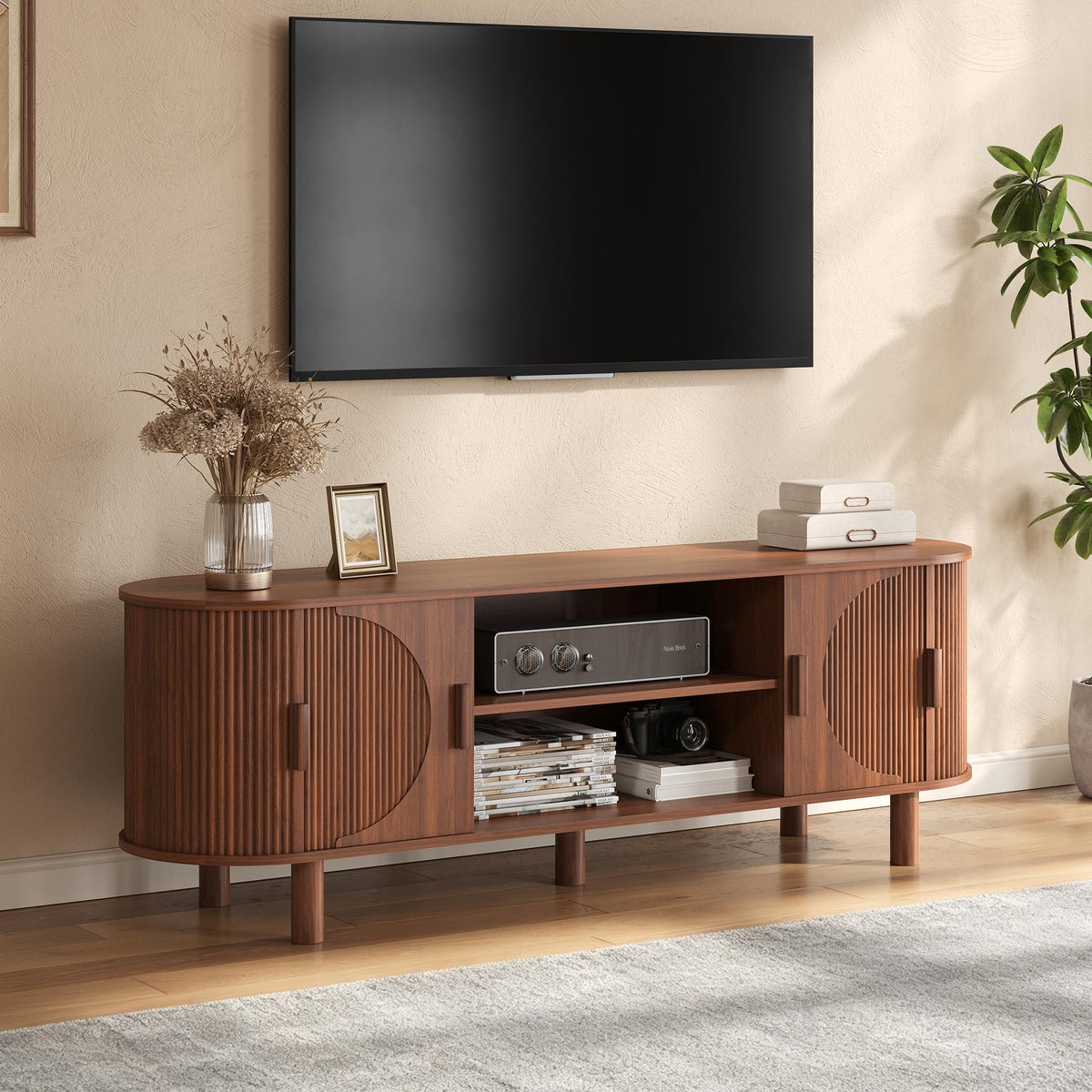 Fluted Sliding-Door TV Stand