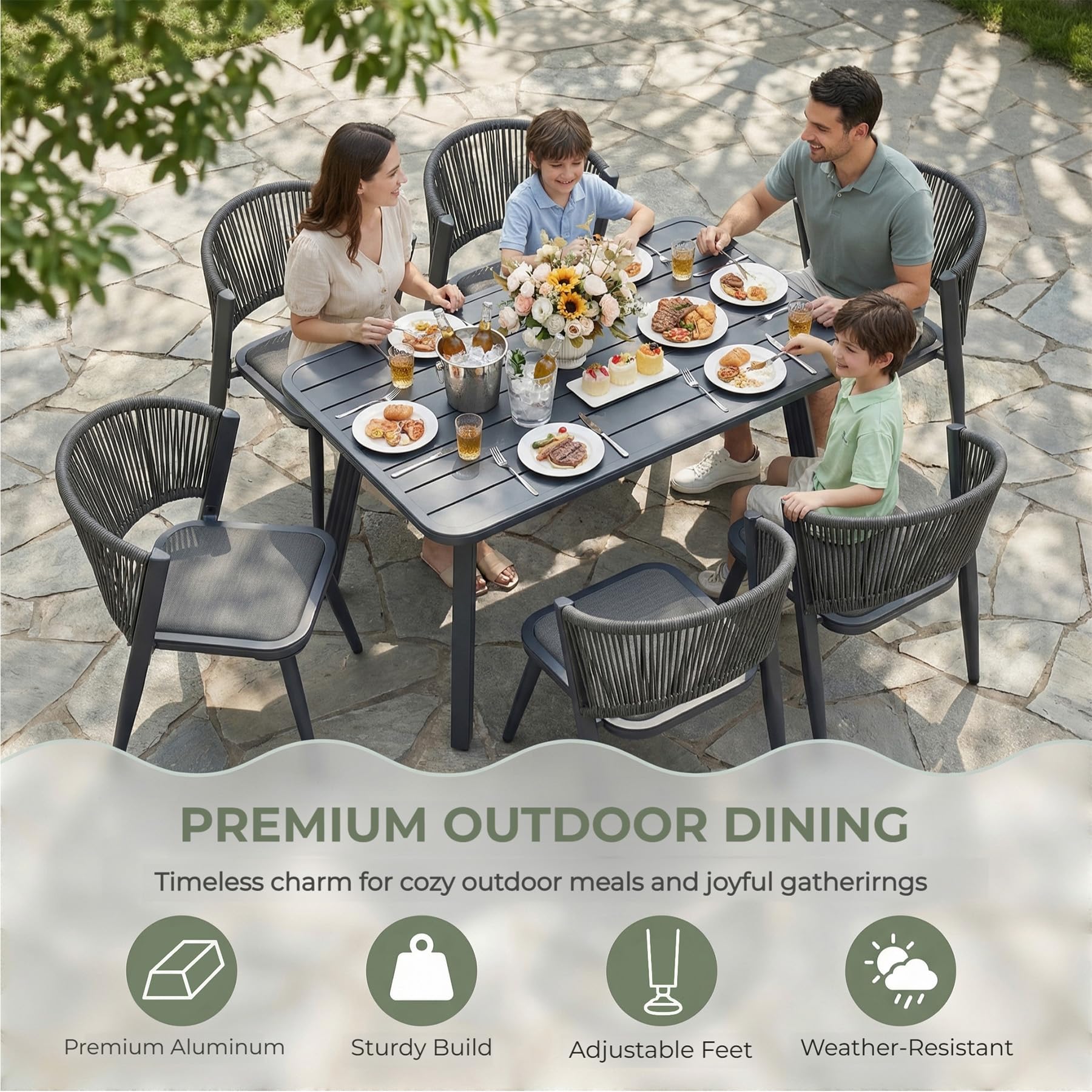 AXMOLM 5 Pieces Patio Dining Set Outdoor Table and Chairs,Woven Rattan Wicker Chair Outdoor Dining Set for 4, All Weather Aluminum Frame Oudoor Funiture Set for Backyard Porch and Deck