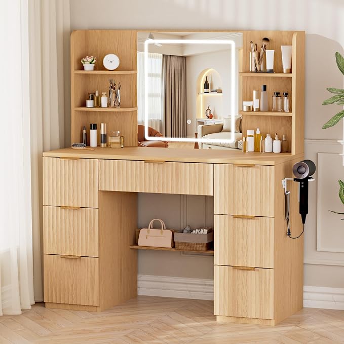 43" Makeup Vanity Desk with Smart LED Mirror & Charging Station