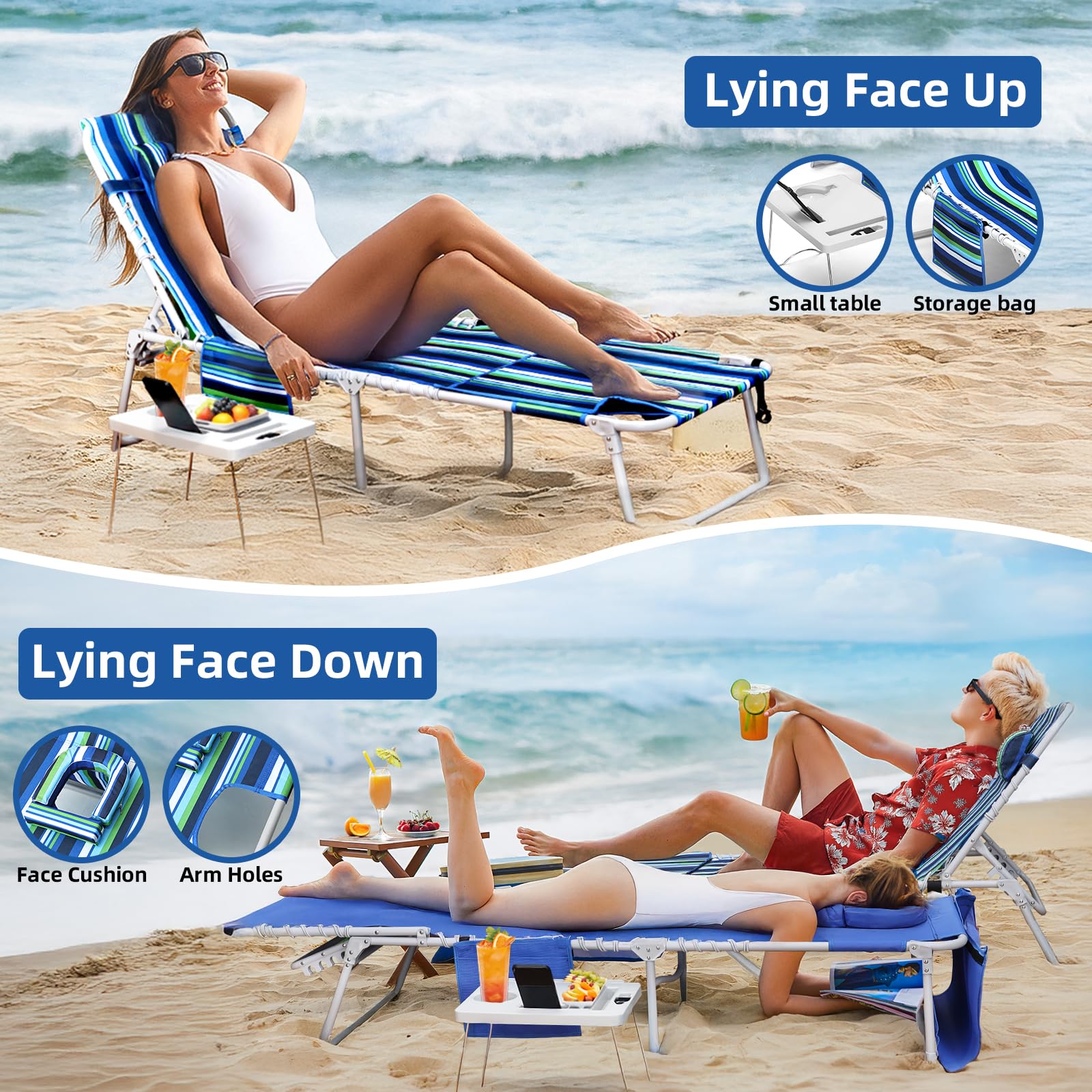 3-in-1 Outdoor Lounge Chair with Face Hole & Folding Side Table