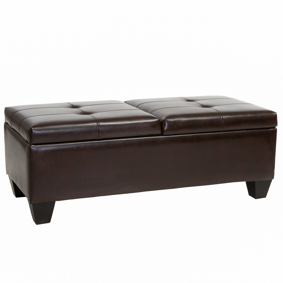 Brown Bonded Leather Storage Ottoman