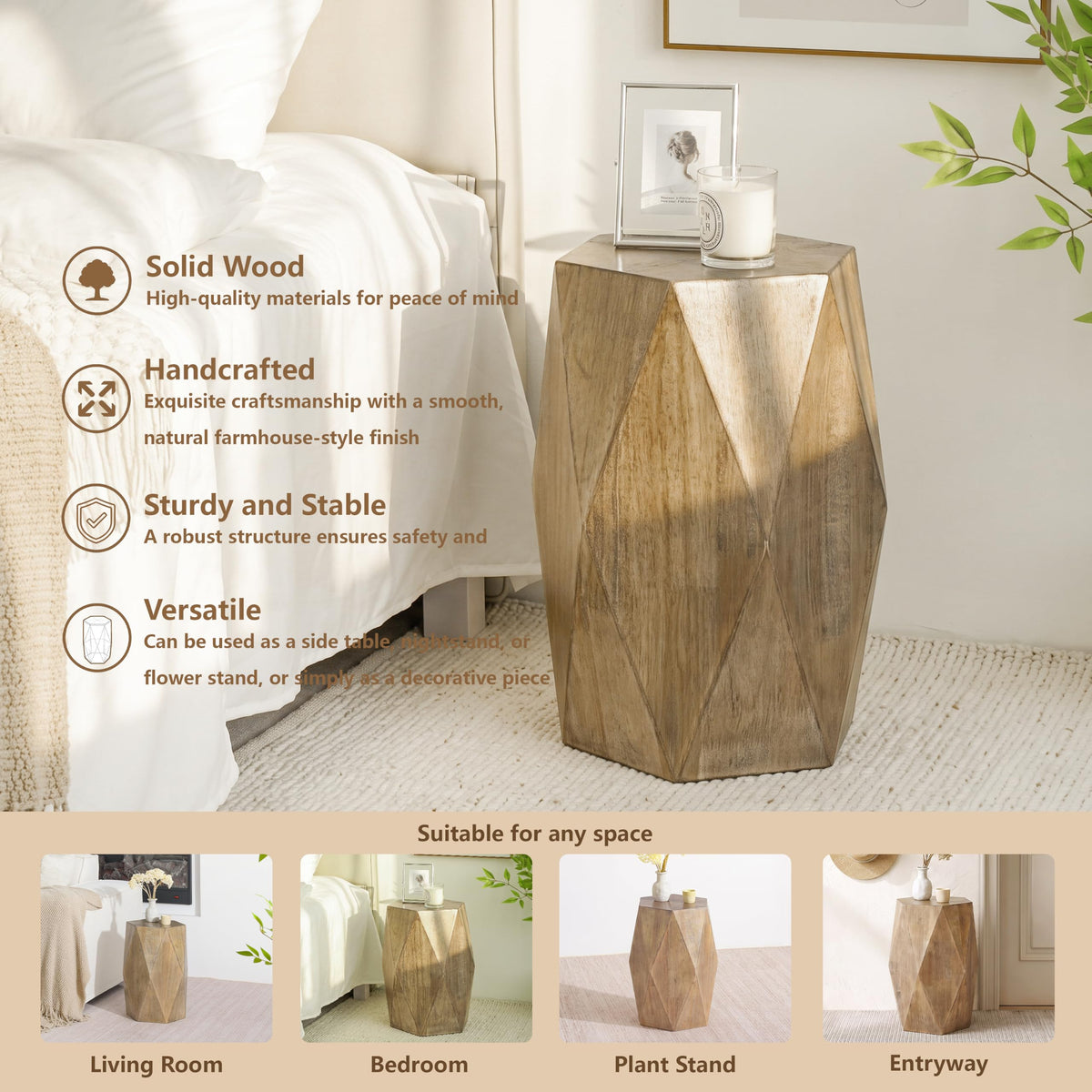 Wood Farmhouse End Table