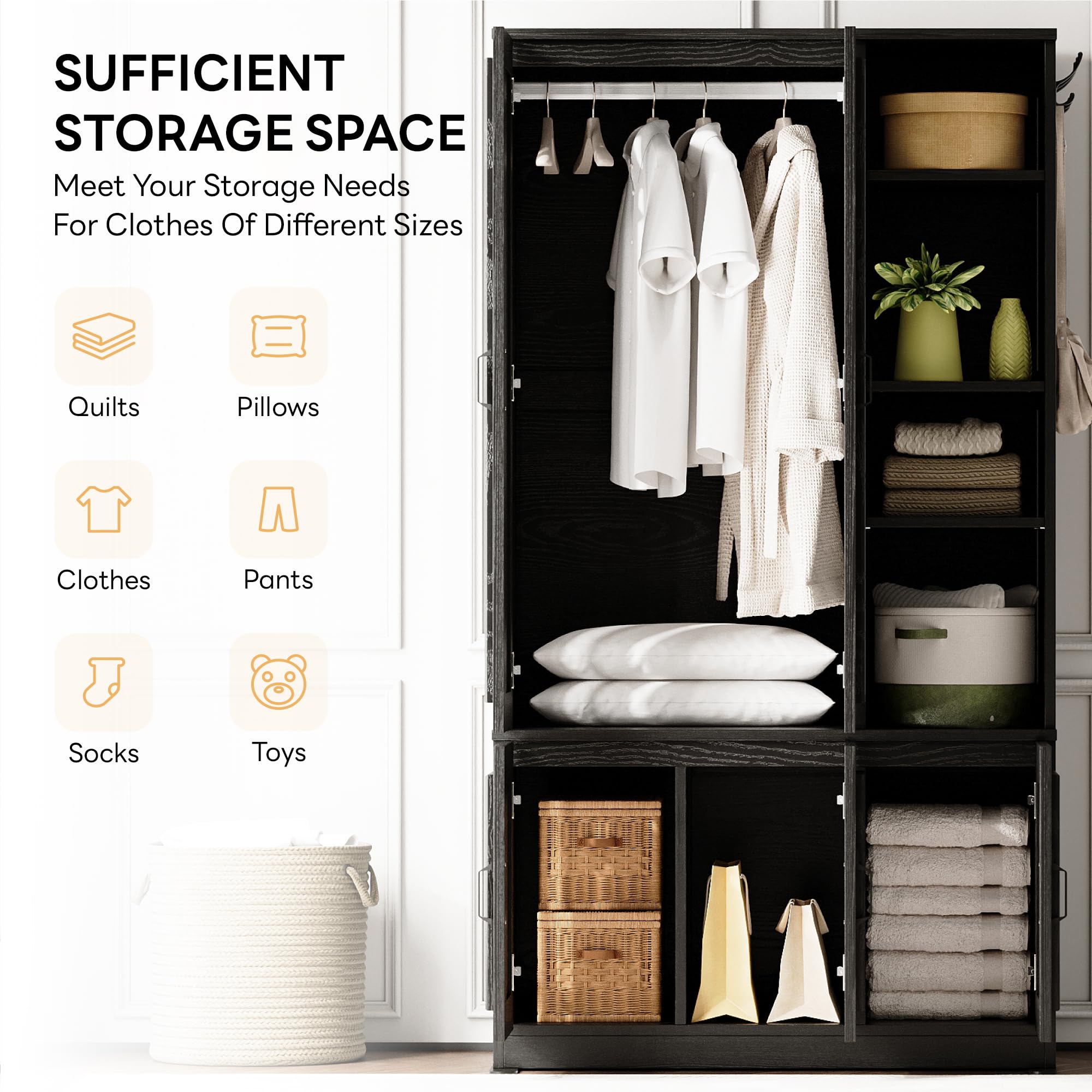 Large 5-Door Wardrobe with Shelves & Hanging Rod