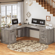 L-Shaped Executive Desk with Drawers & Power Outlet