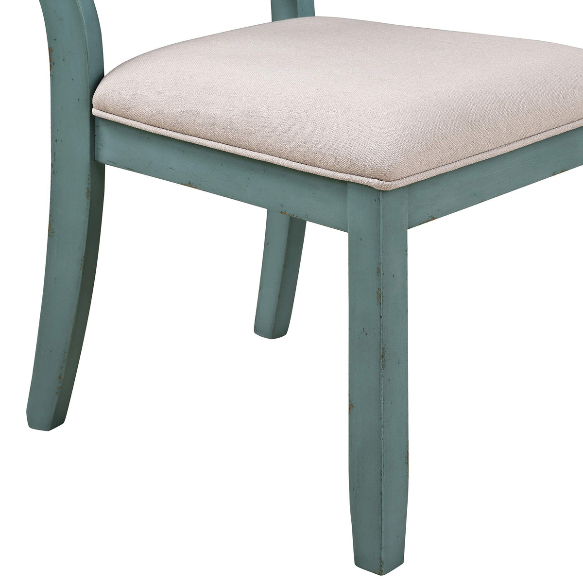 Roundhill Furniture Prato 6-Piece Dining Set, Dining Table with 4 Cross Back Chairs and Bench, Antique Blue and Distressed Walnut Finish