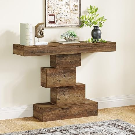 Farmhouse Console Table with Geometric Base