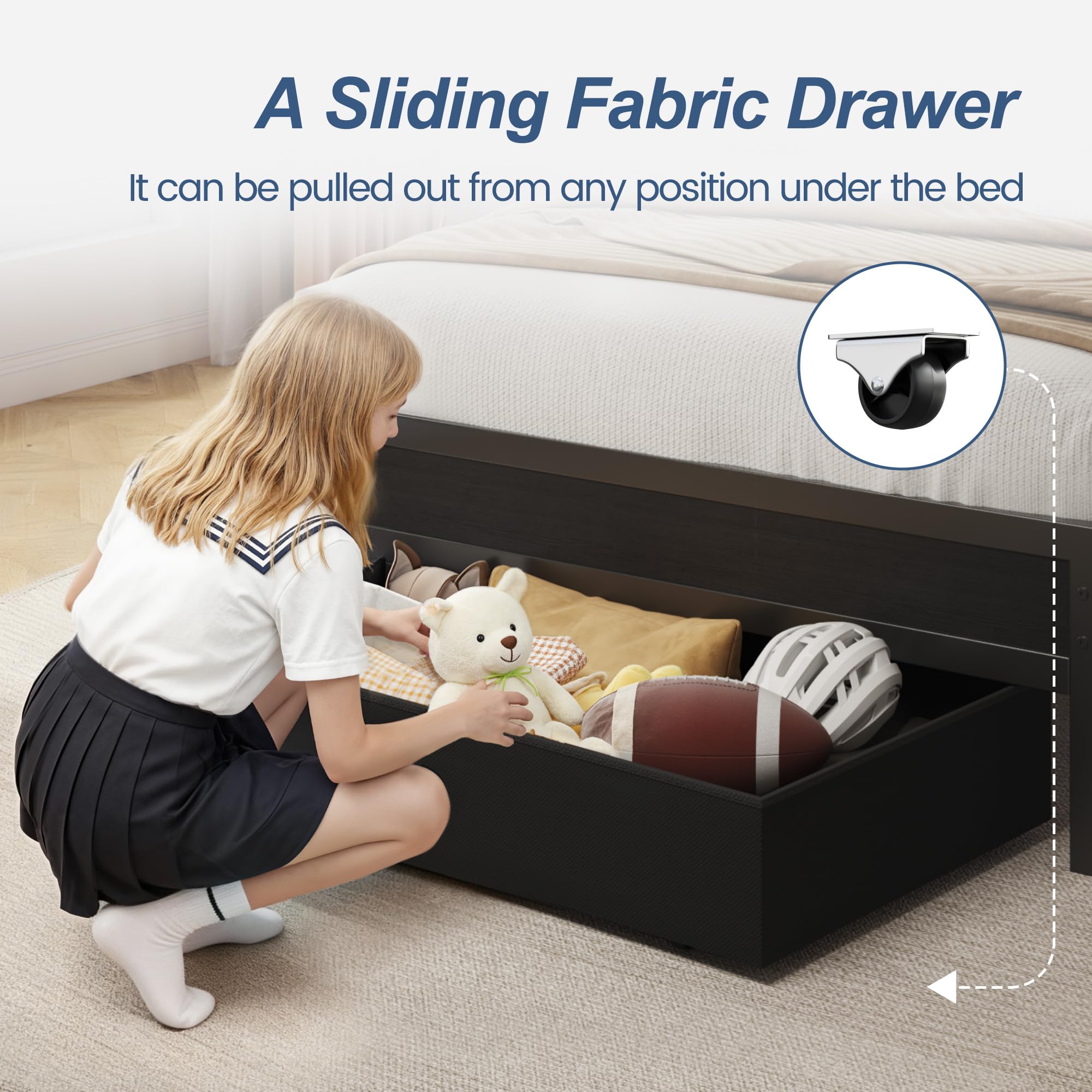 Twin Bed Frame with Storage Headboard, LED Lights & Charging Station