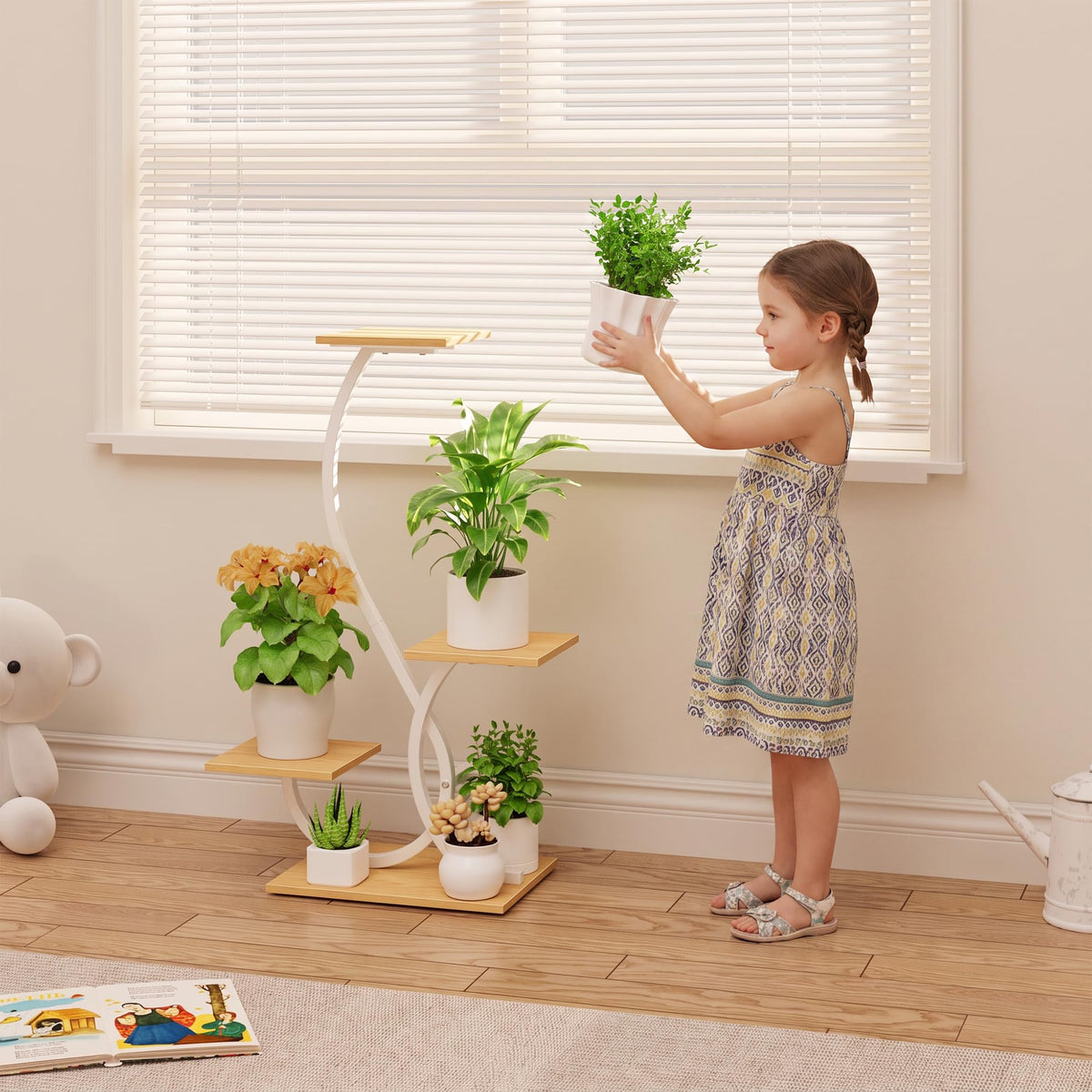 BACEKOLL Plant Stand with Grow Lights 4 Tier Metal Plant Shelf 32" White