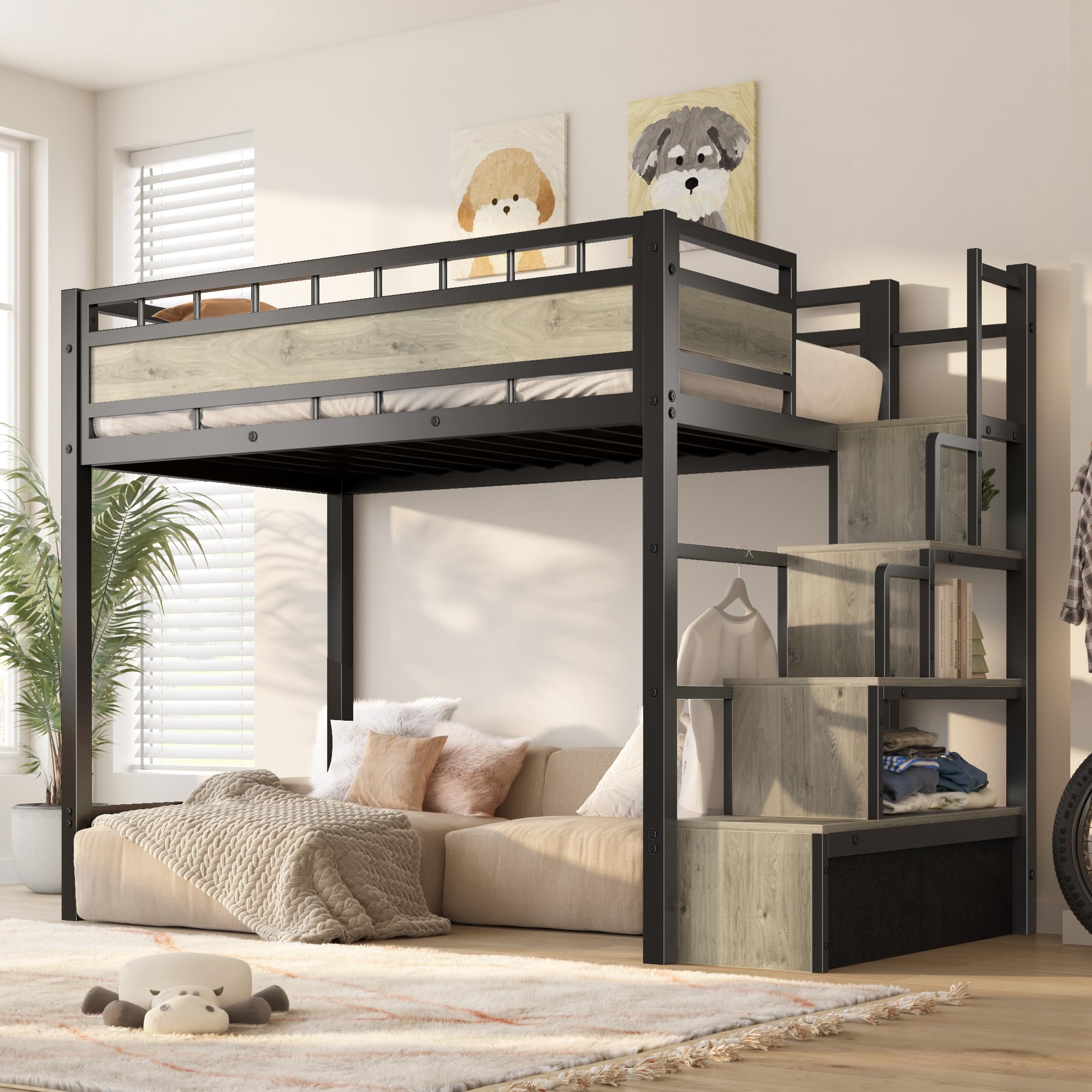 Twin Loft Bed with Storage Stairs