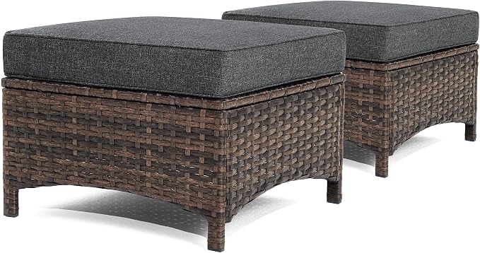 Wicker Patio Ottoman Set of 2