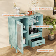 Freestanding Wine Bar Cabinet & Coffee Bar with Wine Rack, Modern Liquor Cabinet with Storage Sideboard Buffet with Tempered Glass Door & Drawers & Glass Holder for Home Dining Room, Living Room
