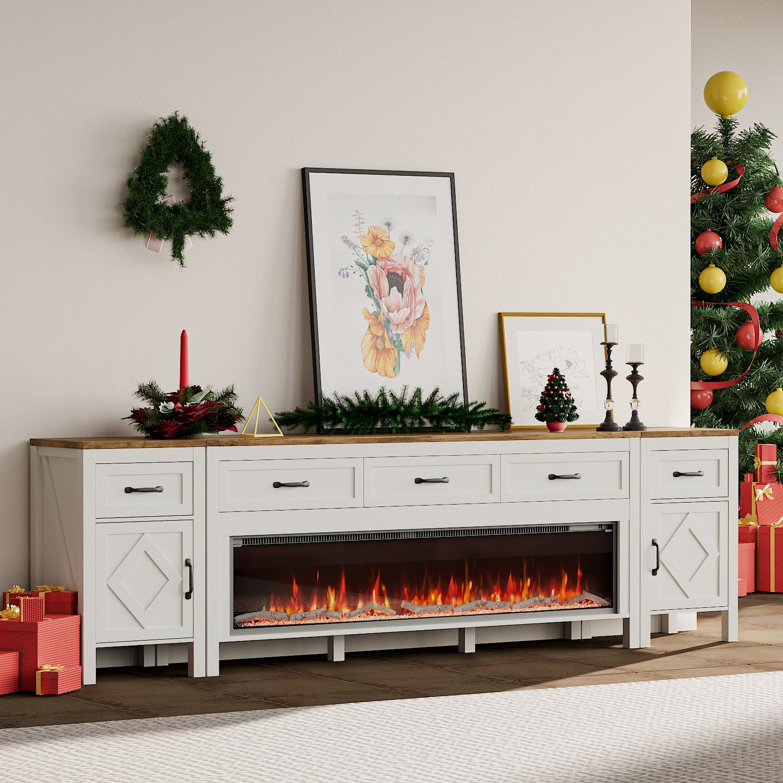 TV Stand with 60" Electric Fireplace – Up to 100"