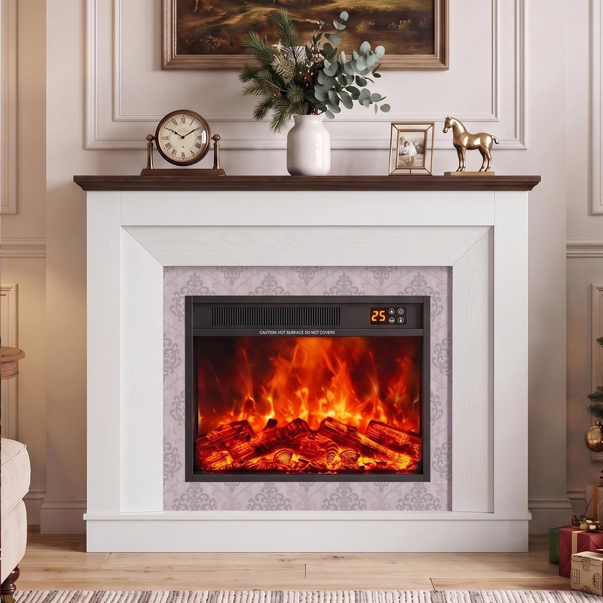 White Electric Fireplace with Mantel