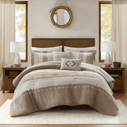 King Comforter Set – 5-Piece Microsuede Embroidered Bedding with Decorative Pillows, Taupe