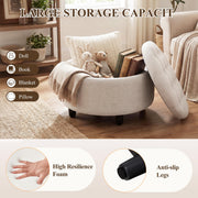 COLAMY Fabric Round Storage Ottoman with Reversible Tray Lid – Multi-Functional Footrest, Hidden Storage, Sturdy & Stylish Small Coffee Table for Living Room, Bedroom, or Entryway(Beige)