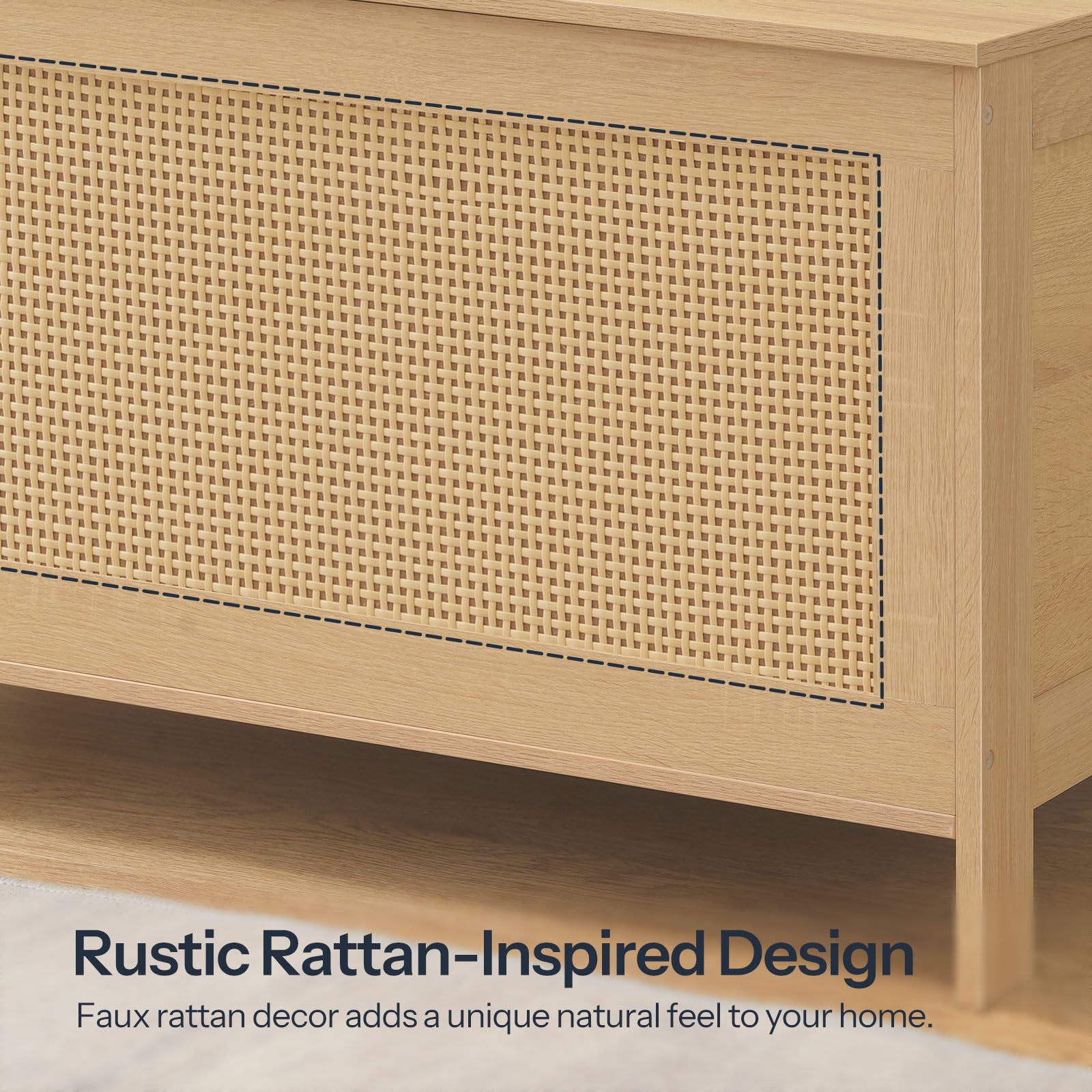 Storage Bench with Faux Rattan Lid & Safety Hinge